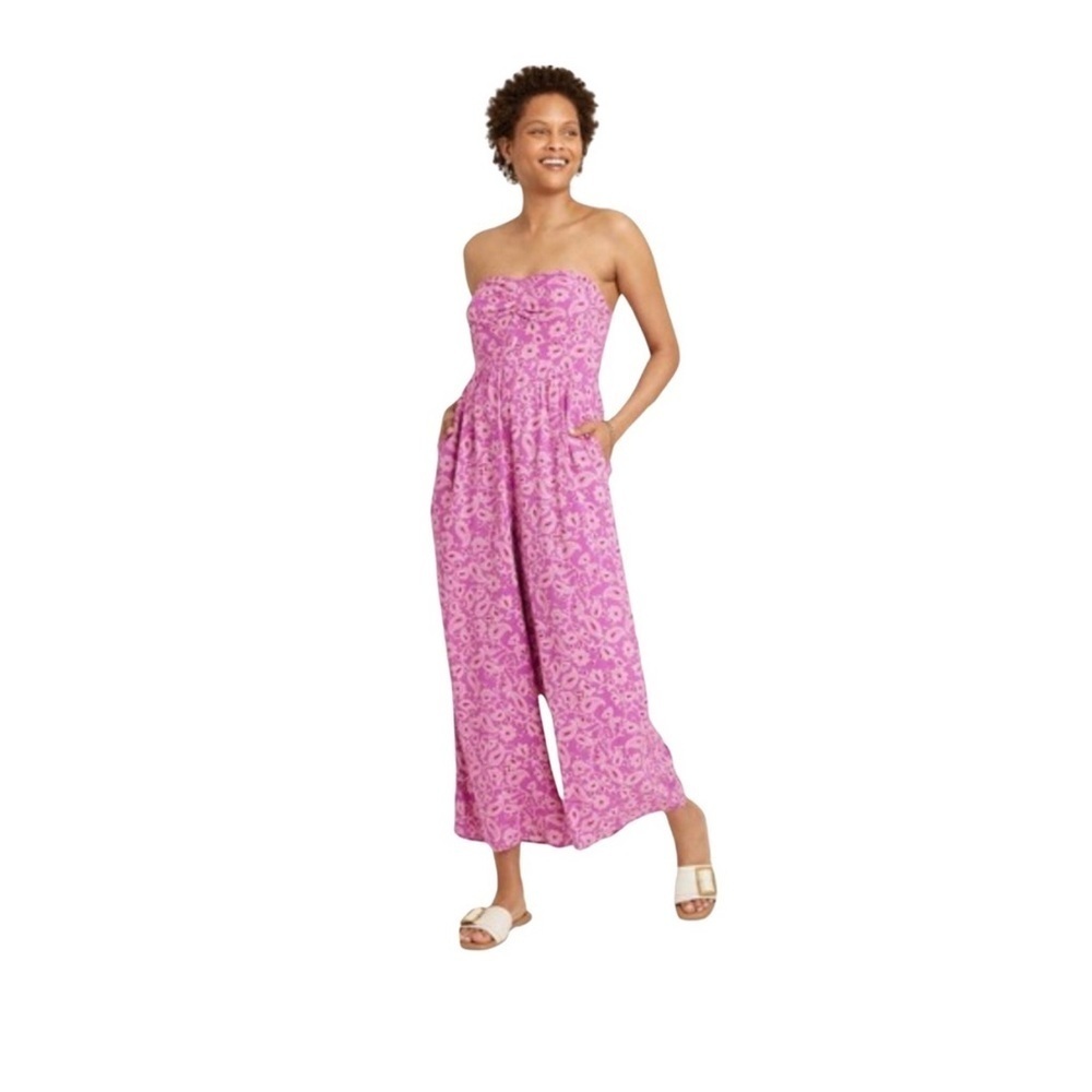 Knox Rose - Pink Floral Strapless Jumpsuit